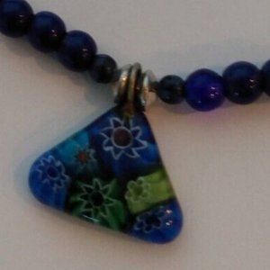 Blues Greens Triangle Pendant Beaded Necklace